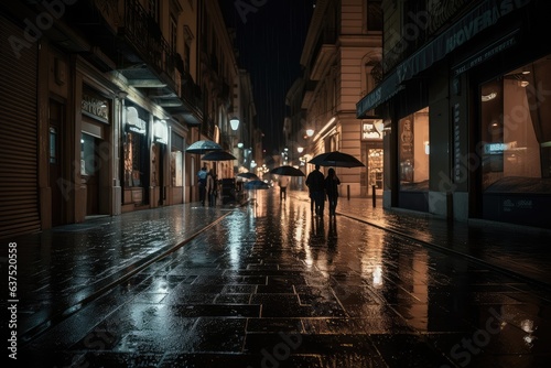 Night city comes alive under the rain, reflecting lights and movement., generative IA