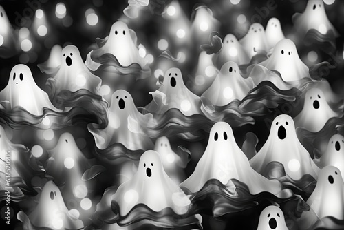Seamless Halloween pattern. black and white ghosts in a seamless repeat image