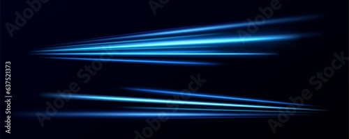 Motion light effect for banners. Blue lines. The effect of speed on a blue background. lines of light, speed and movement. Vector lens flare.