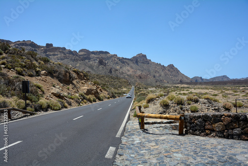 Road in Volcanic landscape in El Teide National Park on Tenerife, Spain