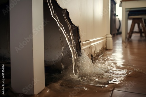 Foto Flooded apartment due to a leak from a burst pipe or after a flood