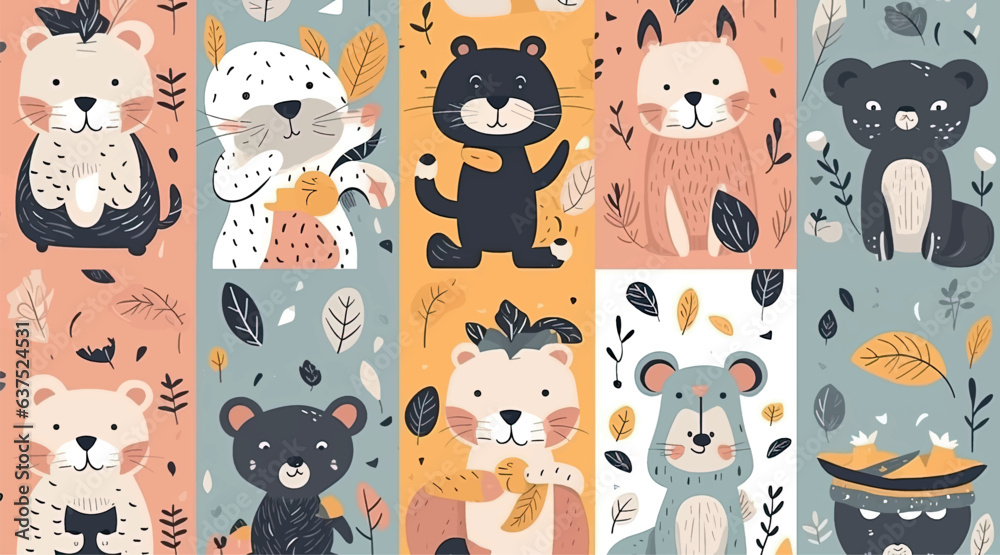 Baby hand drawn design for textile, posters, cards. Baby animals ...