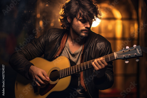 Portrait of a musician playing on guitar