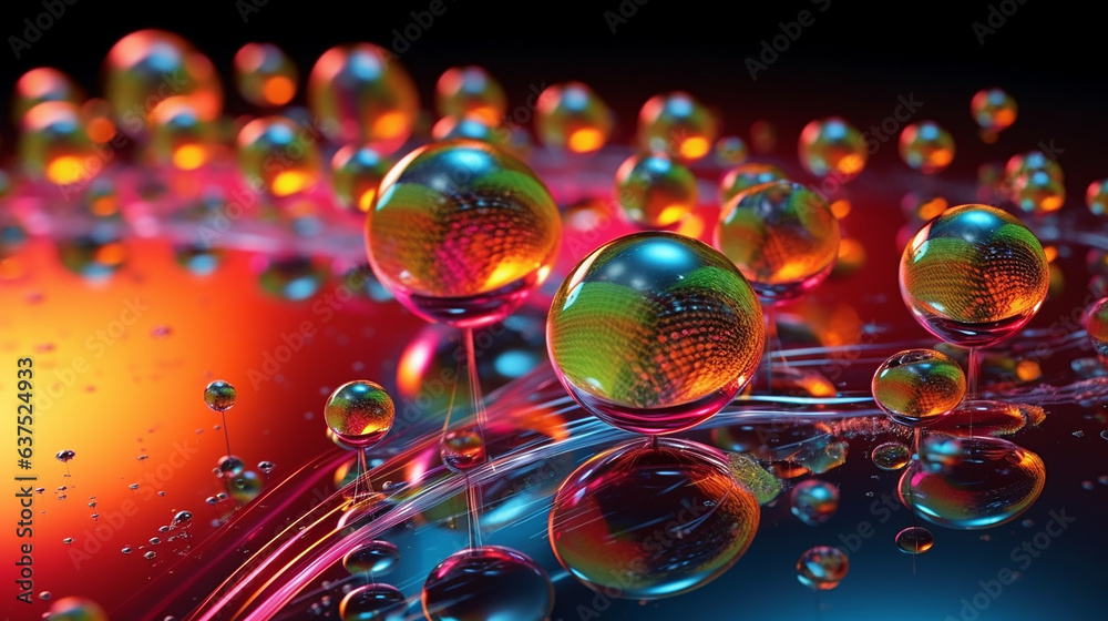 Colorful water drops of oil with reflection on black background. Macro shot. Colorful water drops of oil with reflection on black background. Macro shot.