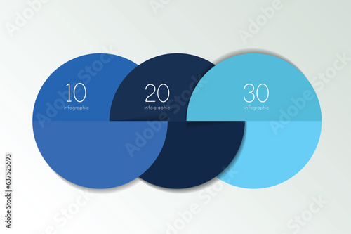 Three business elements banner, template. 3 steps design, chart, infographic, step by step number option, layout. 3D cyrcle style.