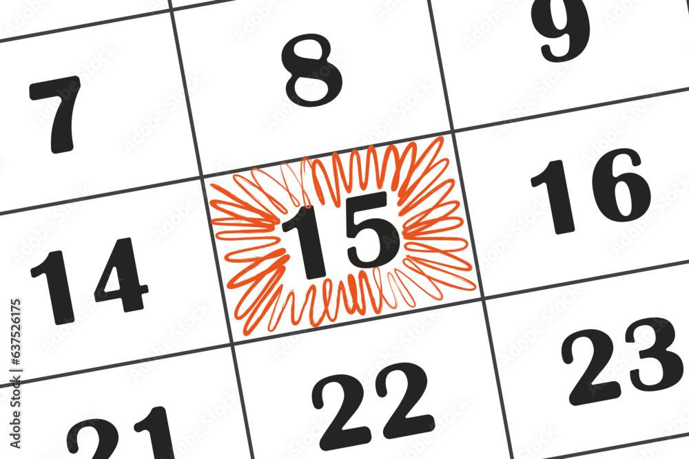 The date in calendar 15 is marked with a red pencil. Save the date recorded in the calendar