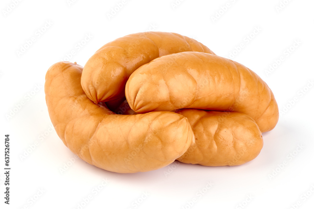 Boiled pork sausages, isolated on white background. High resolution image. Boiled pork sausages, isolated on white background. High resolution image.