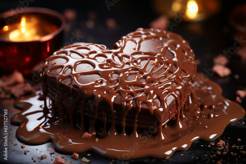 heart shape dark chocolate on a black background.
