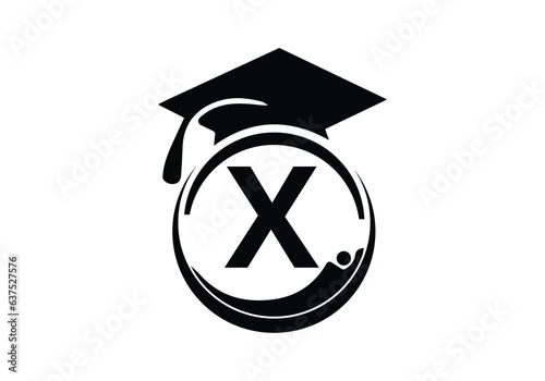 Letter X Education Logo Initial Graduation Cap Concept. Graduation logo with letter vector Template