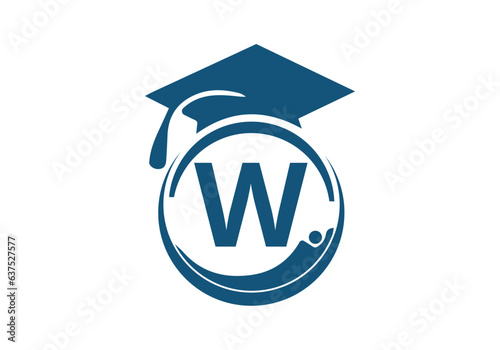 Letter W Education Logo Initial Graduation Cap Concept. Graduation logo with letter vector Template