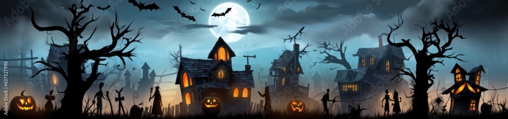 A spooky halloween scene with a full moon