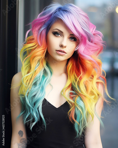 girl wihh modern rainbow hair photo