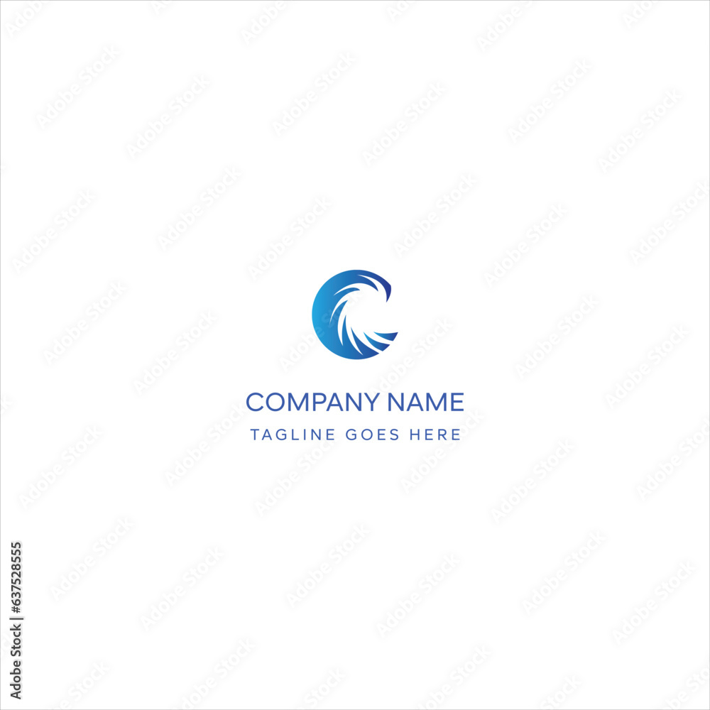 C Letter Logo with Waves and Water Drops Design Vector Illustration.