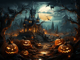 tradycja halloween mroczna noc księżyc ponura atmosfera.