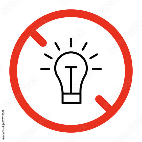 Forbidden to turn on light bulb, ban light lamp sign. Prohibited lamp symbol. Restriction light. Darkness icon. Vector