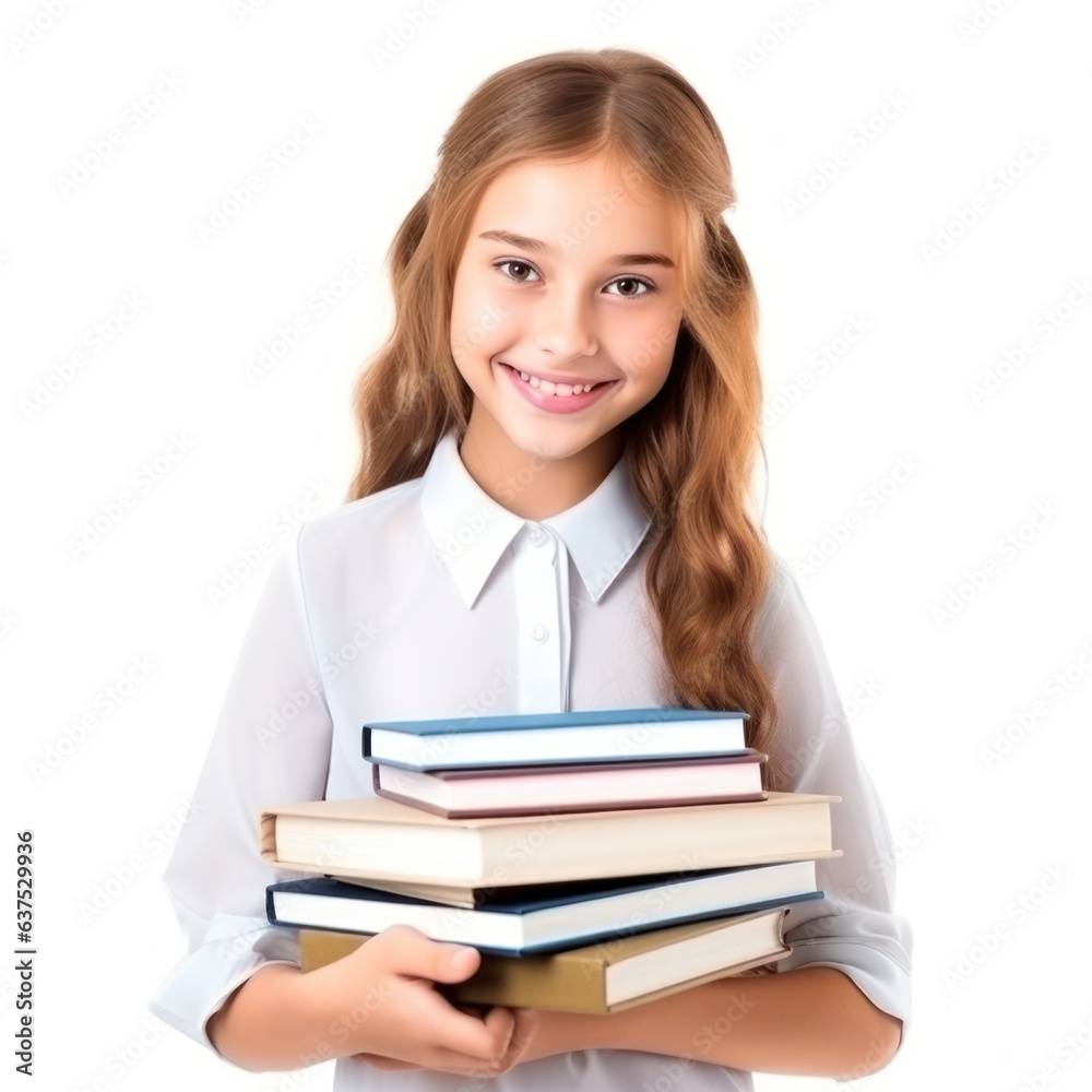 schoolgirl with vivid books isolated. schoolgirl with vivid books isolated.