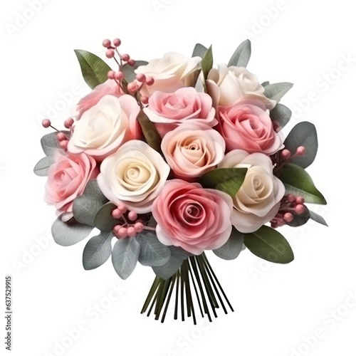 Blossoming flower bouquet of roses and euca isolated.