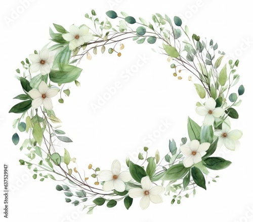 Watercolor frame floral branches isolated