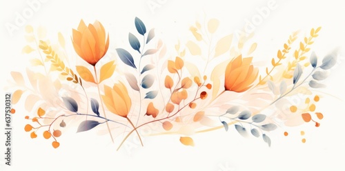 Autumn flowering watercolor leaves isolated