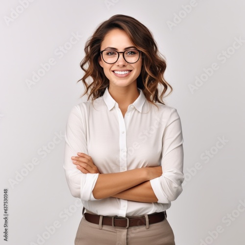 Teacher lady friendly smiling arms crossed.