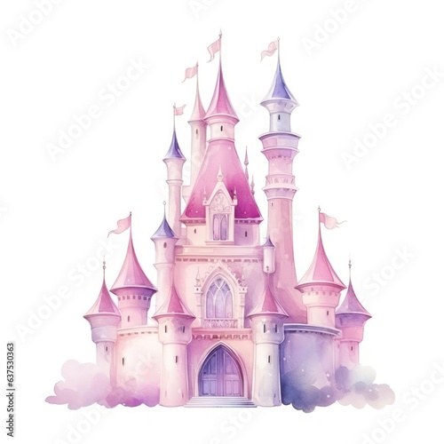 Watercolor princess castle isolated