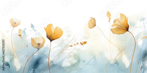 Autumn flowering watercolor leaves isolated