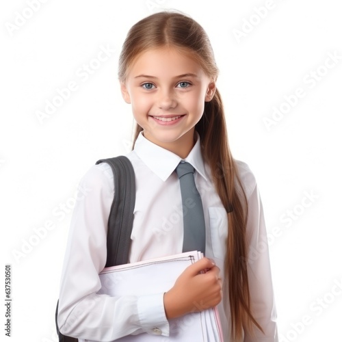 Schoolgirl with backpack isolated.