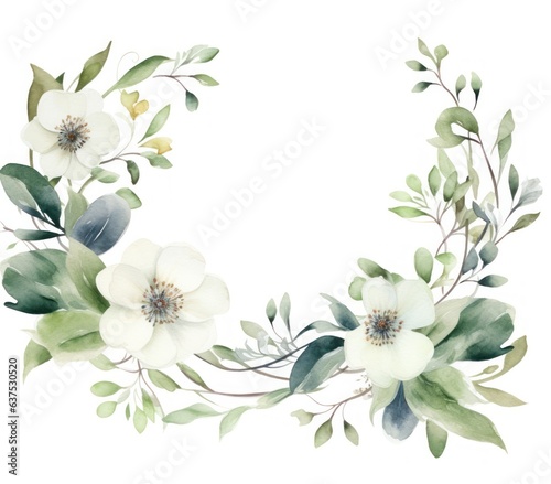 Watercolor frame floral branches isolated