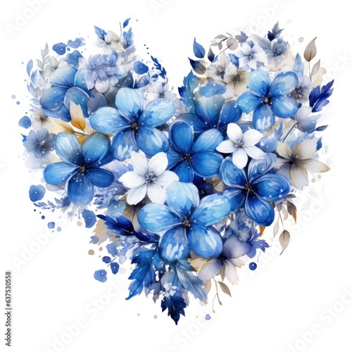 Watercolor Flowers in Shape of Heart isolated