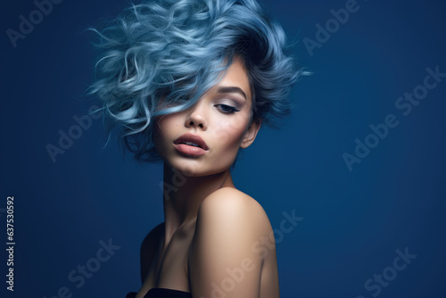Beautiful woman portrait with light blue colors