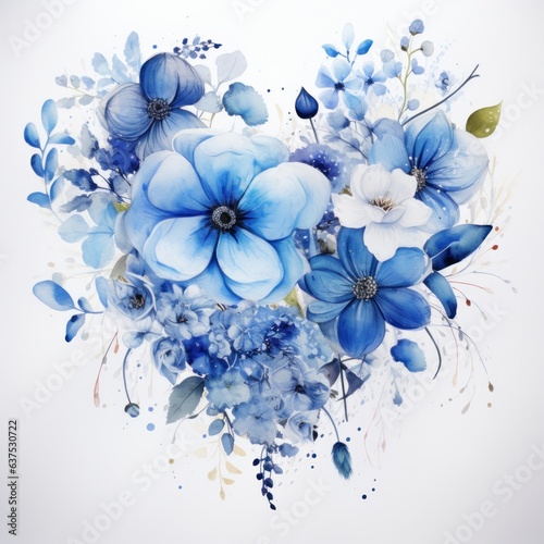 Watercolor Flowers in Shape of Heart isolated