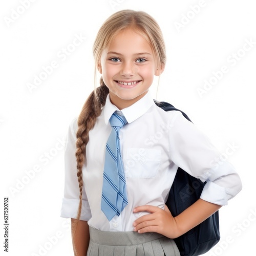 Schoolgirl with backpack isolated.