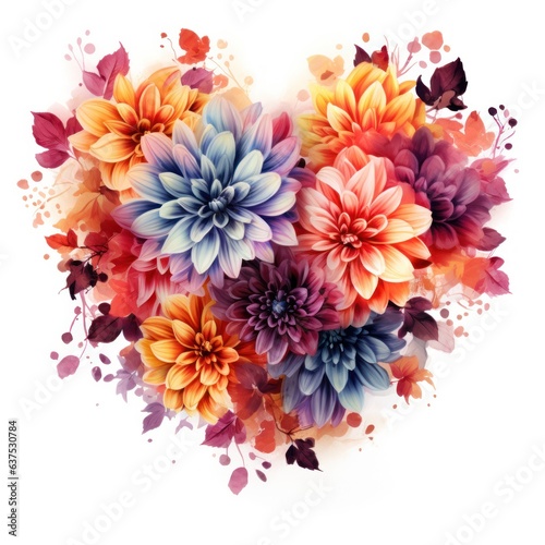 Watercolor Flowers in Shape of Heart isolated