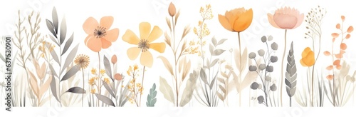 Watercolor Image Of Plants and Flowers isolated
