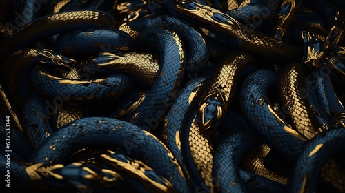 Snakes. Golden metal texture from snake scales.Generative AI