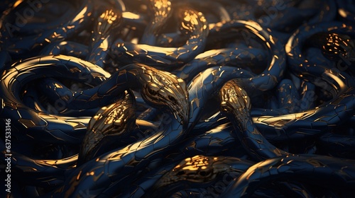 Snakes. Golden metal texture from snake scales.Generative AI © DZMITRY
