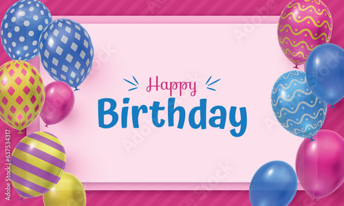 Canvas Print Balloons Vector, Realistic Birthday Background, Realistic Balloons, Birthday Ban