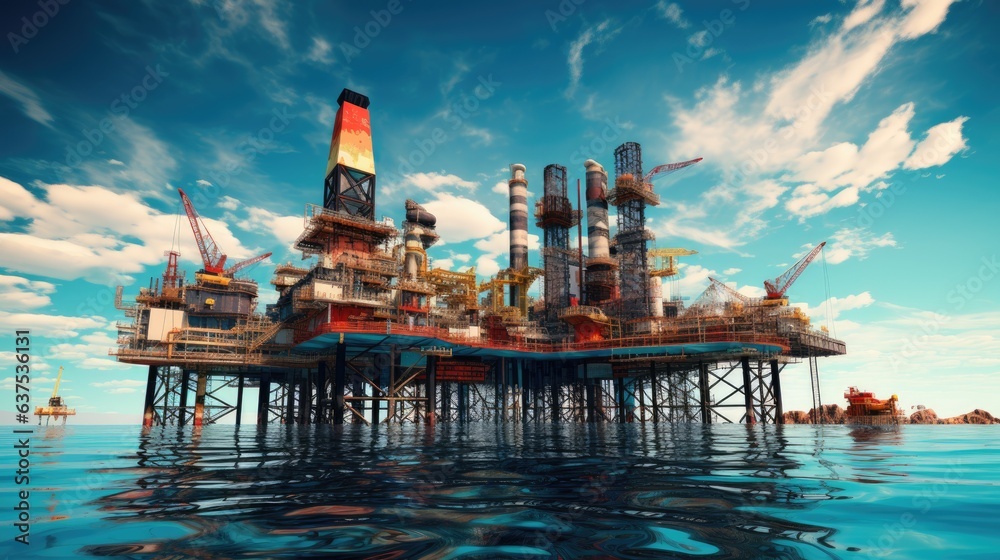 Large offshore drilling oil rig plant in the gulf. Generative AI