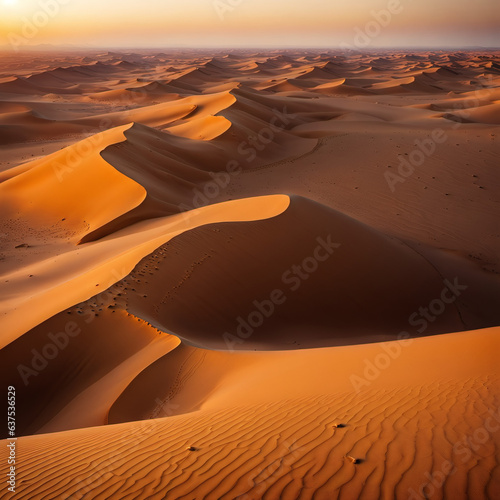 Dramatic Sahara-like Sands  Sunlit Dunes Creating Shadows in the Desert s Embrace