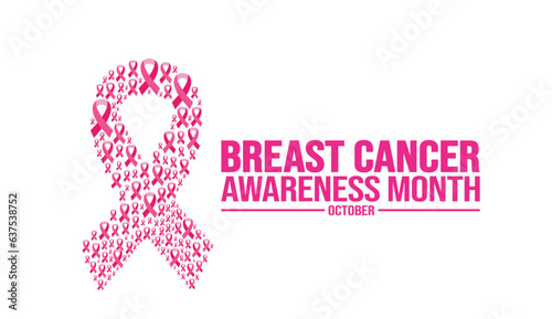 October is breast cancer awareness month background template. Holiday concept. background, banner, placard, card, and poster design template with ribbon and text inscription. vector illustration.