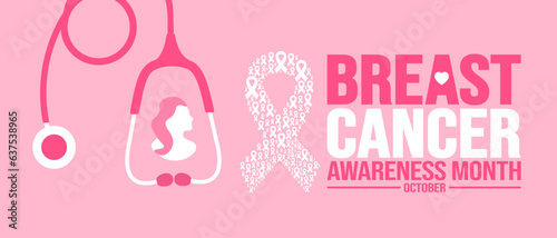 October is breast cancer awareness month background template. Holiday concept. background, banner, placard, card, and poster design template with ribbon and text inscription. vector illustration.