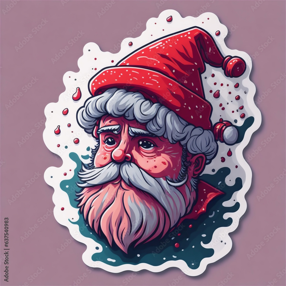 Sticker template with christmas santa, xmas surprised Santa stickers