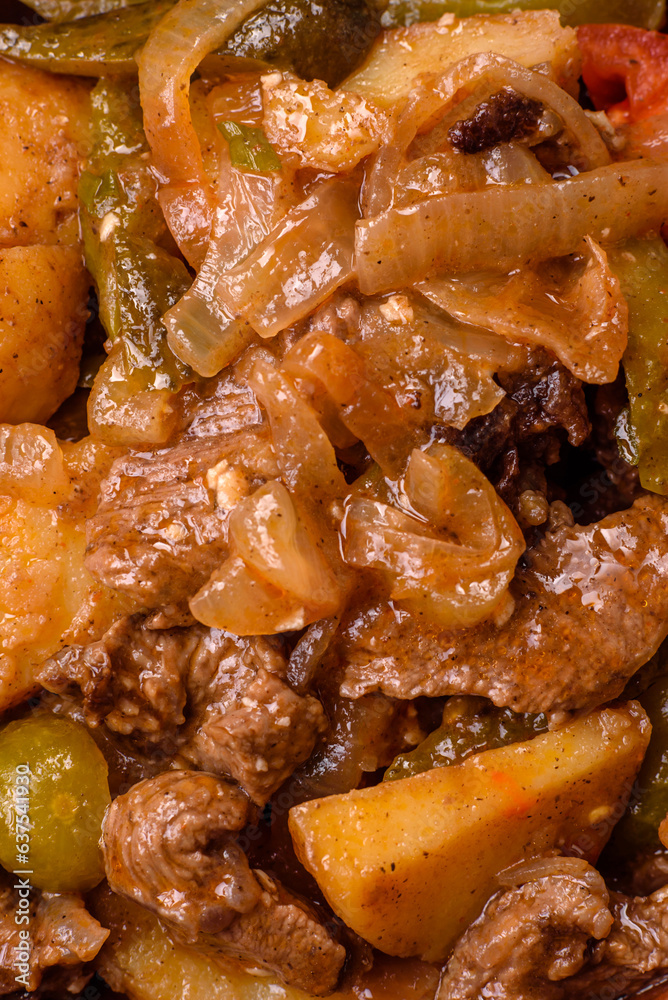 Delicious fresh stew of potatoes, tomatoes, onions, carrots and beef Delicious fresh stew of potatoes, tomatoes, onions, carrots and beef