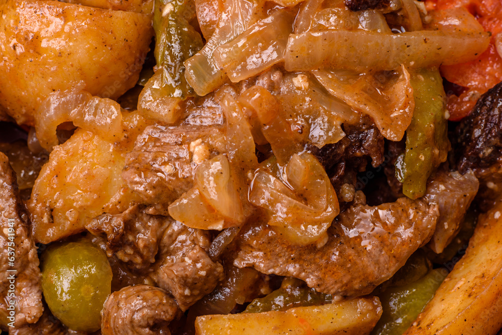 Delicious fresh stew of potatoes, tomatoes, onions, carrots and beef Delicious fresh stew of potatoes, tomatoes, onions, carrots and beef