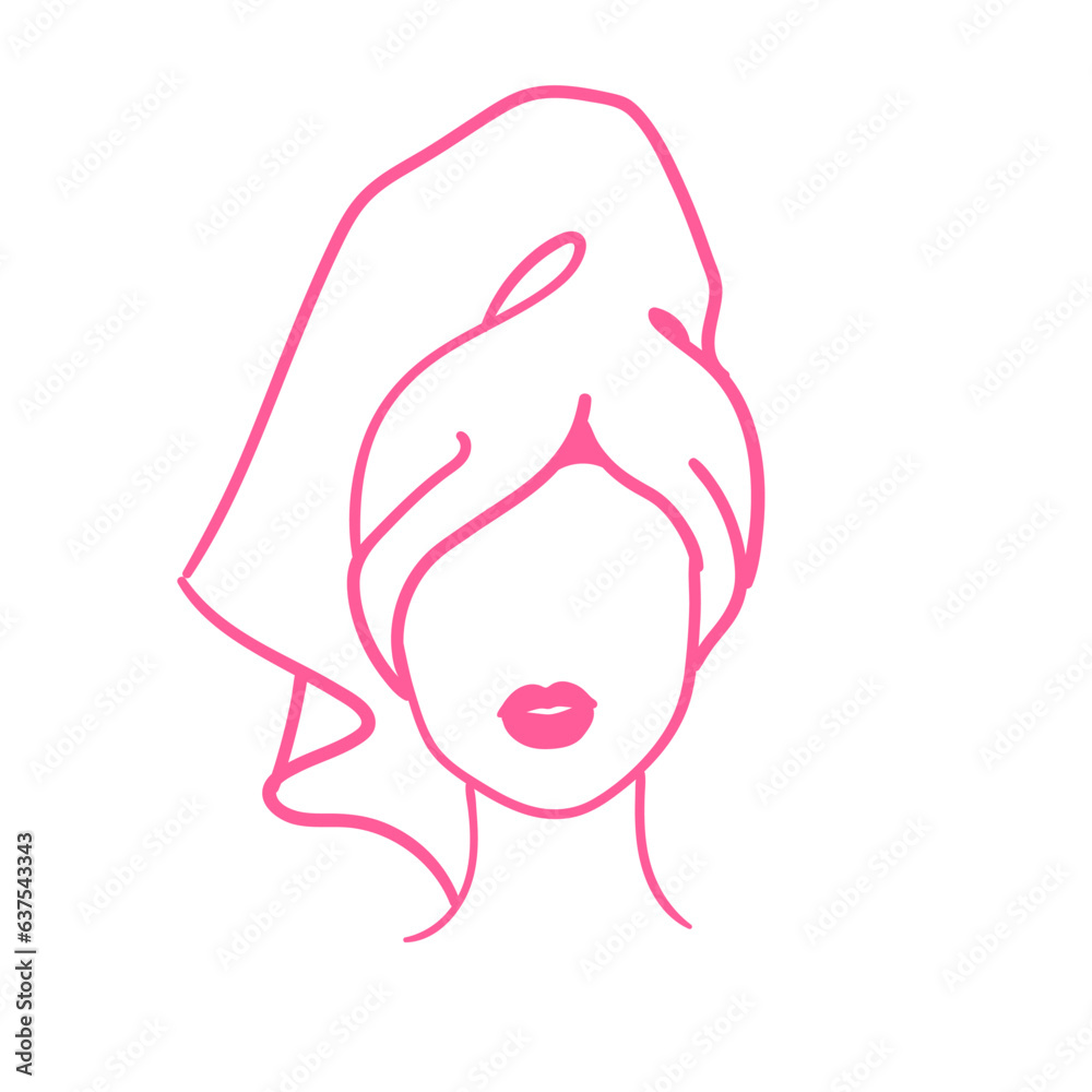 Vector illustration sketch of female portrait wrapped with towel in pink color