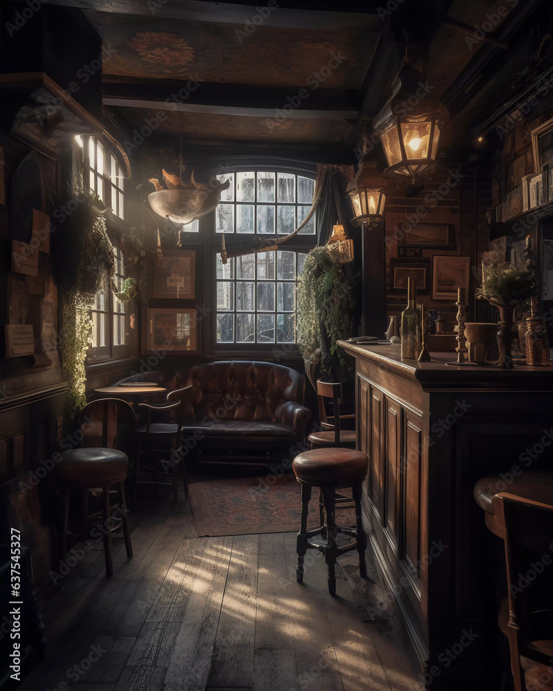 Timeless Charm Unveiled: Step Inside the Enchanting Ambiance of an Old Rustic English Pub! Still Life, Interior Timeless Charm Unveiled: Step Inside the Enchanting Ambiance of an Old Rustic English Pub! Still Life, Interior