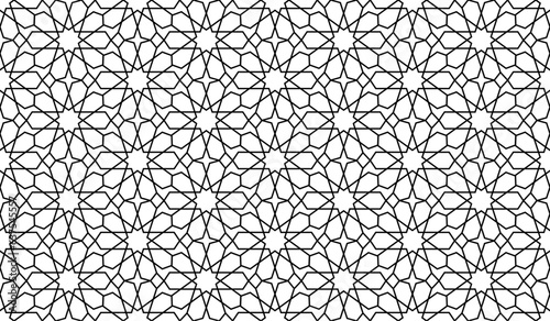 Morocco seamless pattern. Repeating black marocco grid isolated on white background. Repeated simple moroccan mosaic motive. Islamic textur for design prints. Abstract patern. Vector illustration photo
