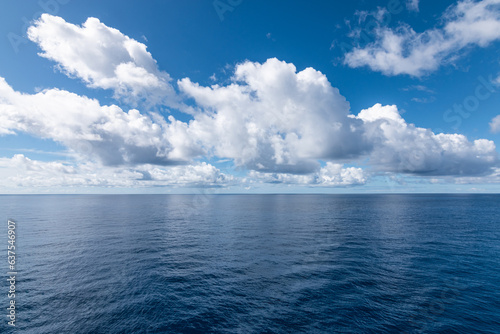Beautiful seascape with clouds and blue sky over the sea.