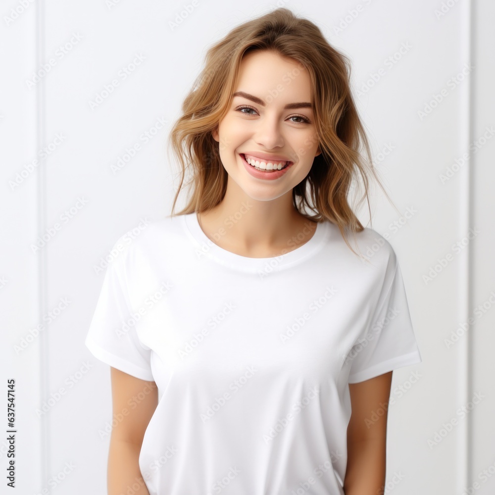 Young woman in white t-shirt. isolated Young woman in white t-shirt. isolated