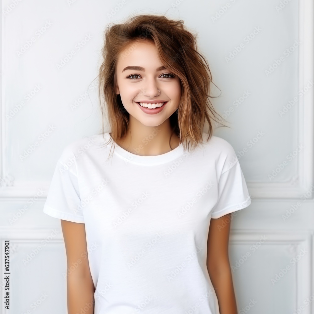 Young woman in white t-shirt. isolated Young woman in white t-shirt. isolated